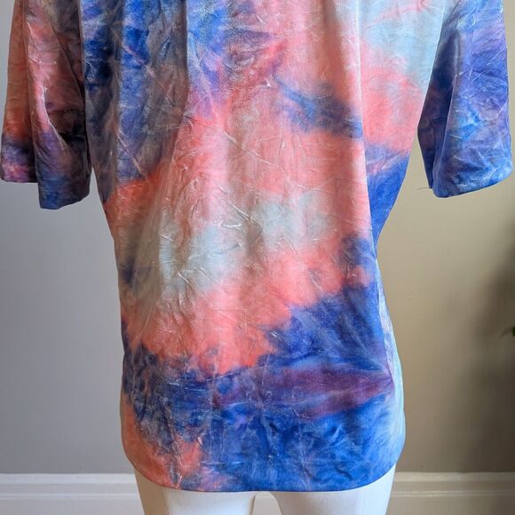 Crushed Velvet Top Pink Blue Tie Dye Mock Neck Pastel Size Small - Picture 7 of 7